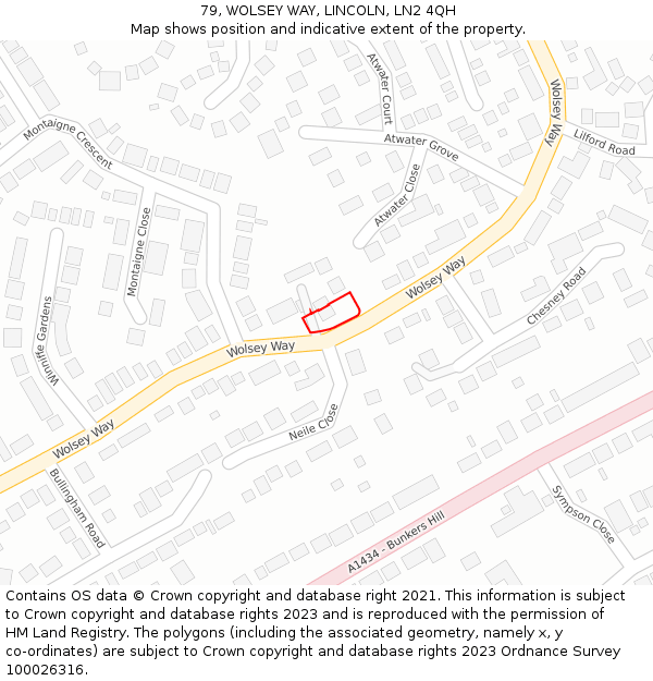 79, WOLSEY WAY, LINCOLN, LN2 4QH: Location map and indicative extent of plot