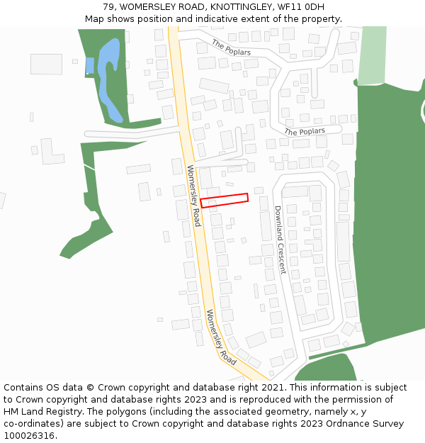 79, WOMERSLEY ROAD, KNOTTINGLEY, WF11 0DH: Location map and indicative extent of plot