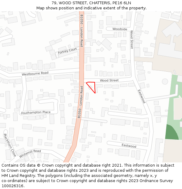 79, WOOD STREET, CHATTERIS, PE16 6LN: Location map and indicative extent of plot
