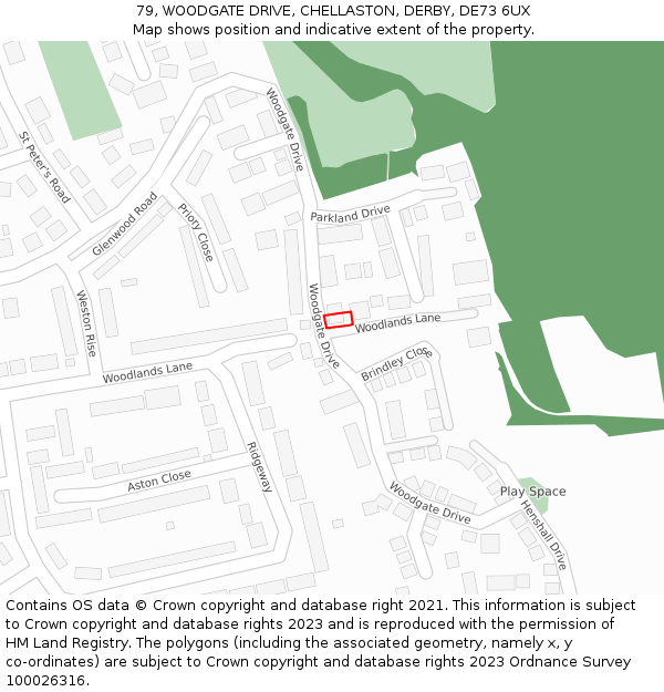 79, WOODGATE DRIVE, CHELLASTON, DERBY, DE73 6UX: Location map and indicative extent of plot