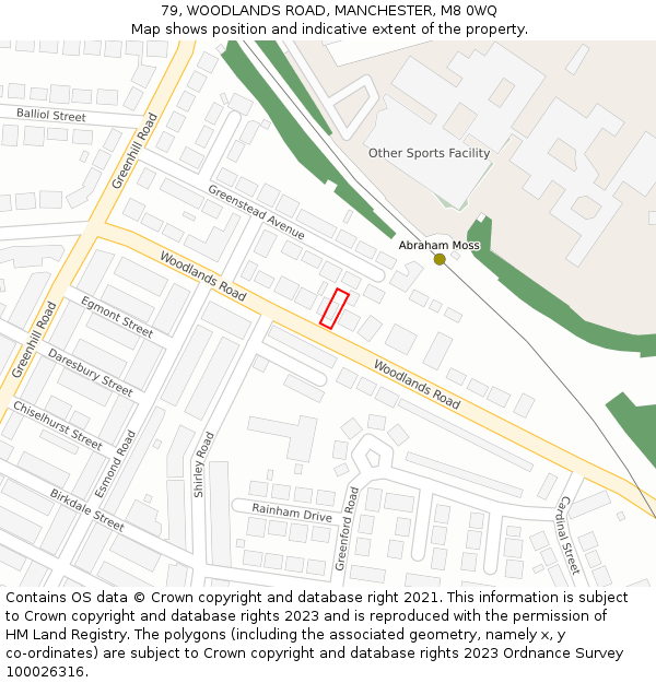 79, WOODLANDS ROAD, MANCHESTER, M8 0WQ: Location map and indicative extent of plot