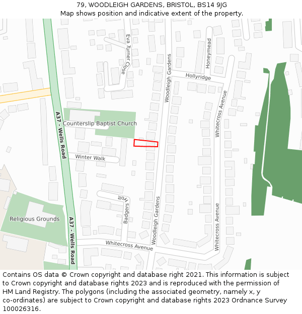 79, WOODLEIGH GARDENS, BRISTOL, BS14 9JG: Location map and indicative extent of plot