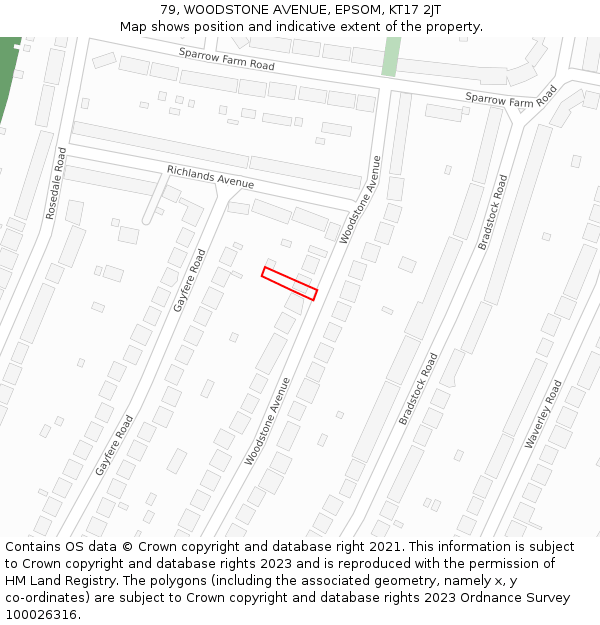 79, WOODSTONE AVENUE, EPSOM, KT17 2JT: Location map and indicative extent of plot