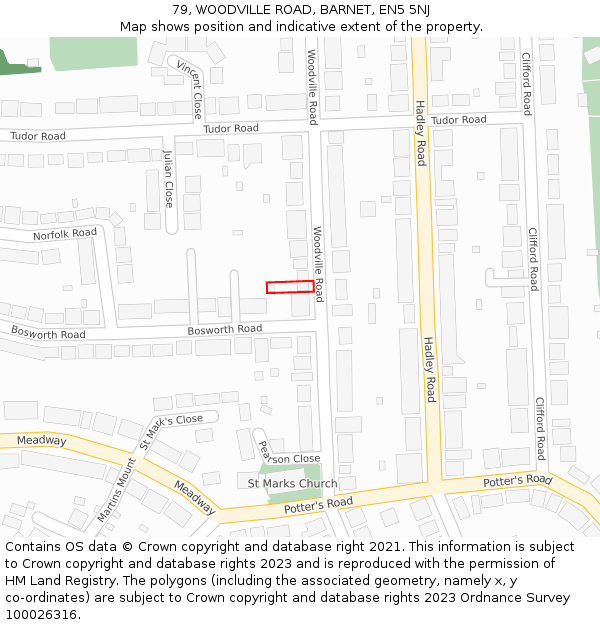 79, WOODVILLE ROAD, BARNET, EN5 5NJ: Location map and indicative extent of plot