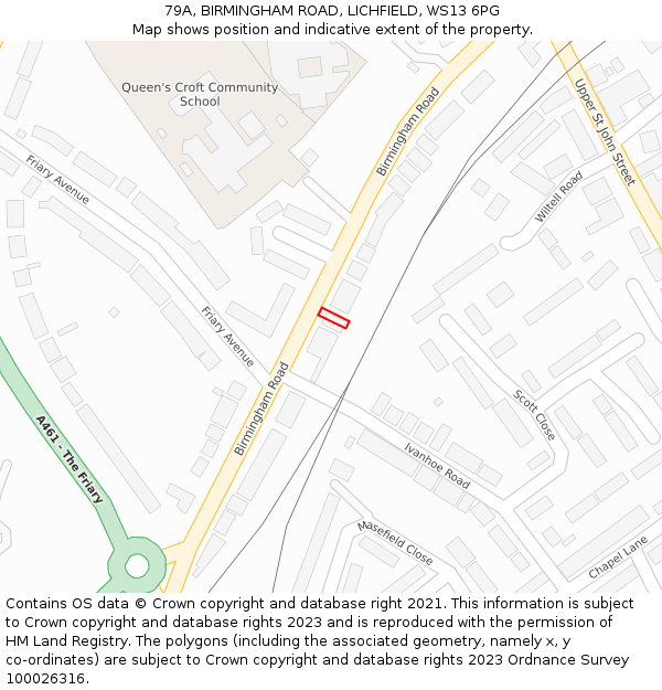79A, BIRMINGHAM ROAD, LICHFIELD, WS13 6PG: Location map and indicative extent of plot