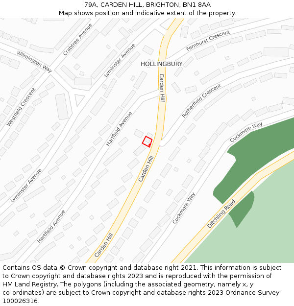 79A, CARDEN HILL, BRIGHTON, BN1 8AA: Location map and indicative extent of plot