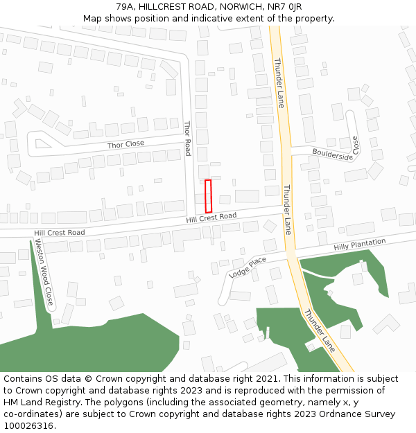79A, HILLCREST ROAD, NORWICH, NR7 0JR: Location map and indicative extent of plot