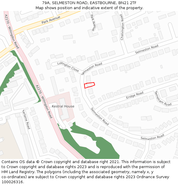 79A, SELMESTON ROAD, EASTBOURNE, BN21 2TF: Location map and indicative extent of plot