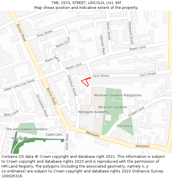 79B, CECIL STREET, LINCOLN, LN1 3AT: Location map and indicative extent of plot