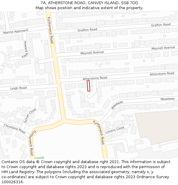7A, ATHERSTONE ROAD, CANVEY ISLAND, SS8 7DD: Location map and indicative extent of plot