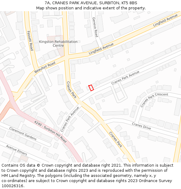 7A, CRANES PARK AVENUE, SURBITON, KT5 8BS: Location map and indicative extent of plot