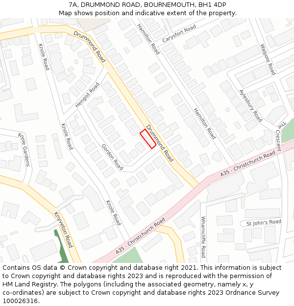 7A, DRUMMOND ROAD, BOURNEMOUTH, BH1 4DP: Location map and indicative extent of plot
