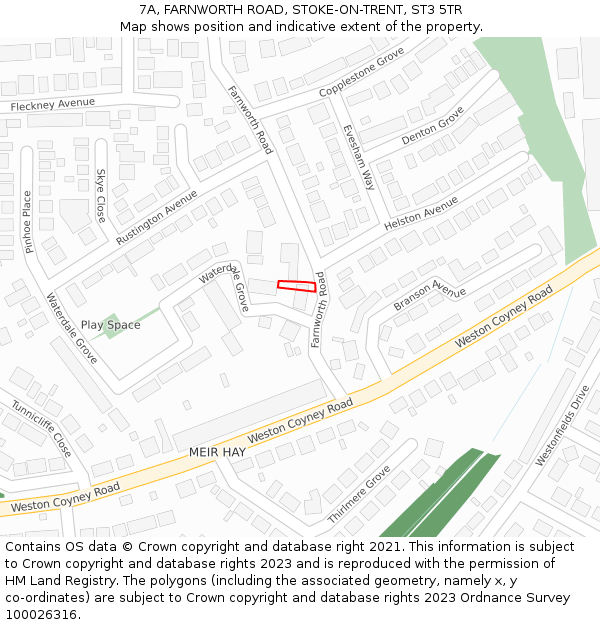7A, FARNWORTH ROAD, STOKE-ON-TRENT, ST3 5TR: Location map and indicative extent of plot