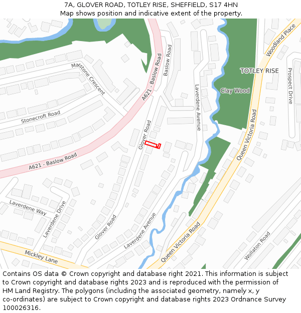 7A, GLOVER ROAD, TOTLEY RISE, SHEFFIELD, S17 4HN: Location map and indicative extent of plot