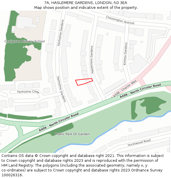 7A, HASLEMERE GARDENS, LONDON, N3 3EA: Location map and indicative extent of plot