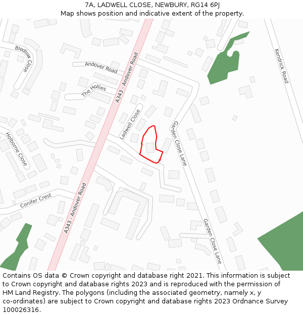 7A, LADWELL CLOSE, NEWBURY, RG14 6PJ: Location map and indicative extent of plot