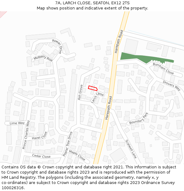 7A, LARCH CLOSE, SEATON, EX12 2TS: Location map and indicative extent of plot