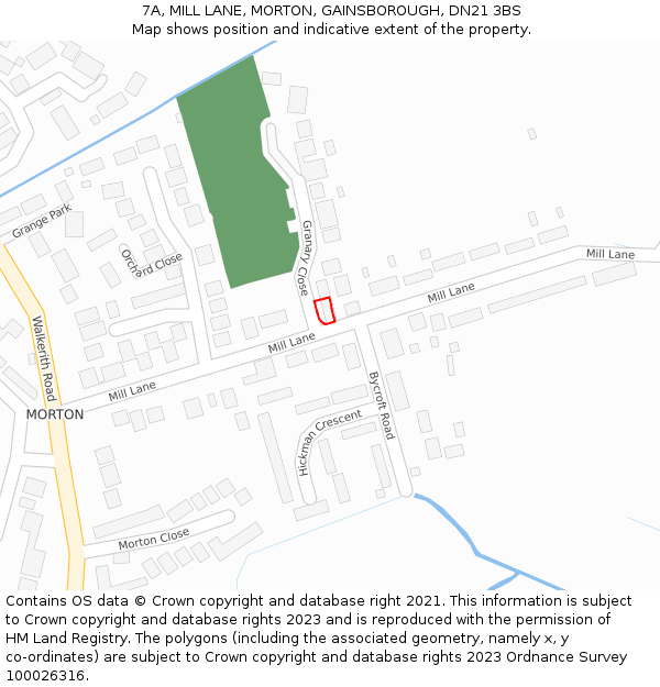 7A, MILL LANE, MORTON, GAINSBOROUGH, DN21 3BS: Location map and indicative extent of plot