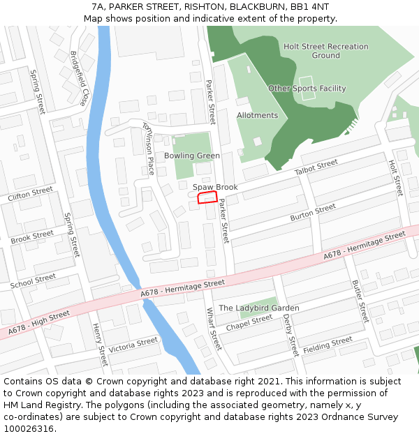 7A, PARKER STREET, RISHTON, BLACKBURN, BB1 4NT: Location map and indicative extent of plot