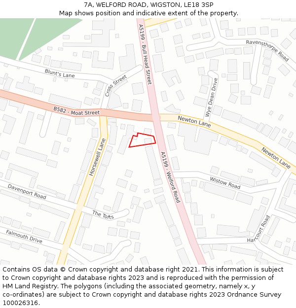 7A, WELFORD ROAD, WIGSTON, LE18 3SP: Location map and indicative extent of plot