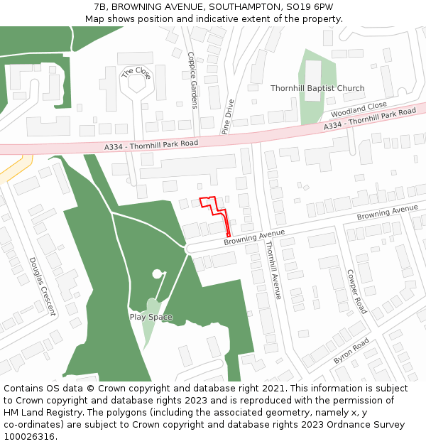 7B, BROWNING AVENUE, SOUTHAMPTON, SO19 6PW: Location map and indicative extent of plot