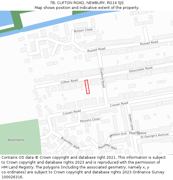 7B, CLIFTON ROAD, NEWBURY, RG14 5JS: Location map and indicative extent of plot
