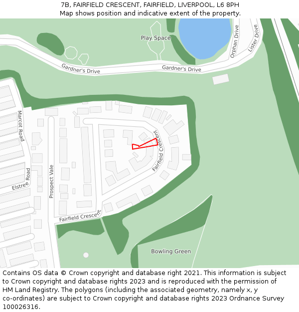 7B, FAIRFIELD CRESCENT, FAIRFIELD, LIVERPOOL, L6 8PH: Location map and indicative extent of plot