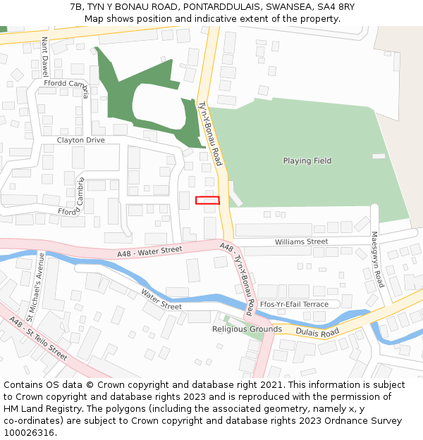 7B, TYN Y BONAU ROAD, PONTARDDULAIS, SWANSEA, SA4 8RY: Location map and indicative extent of plot