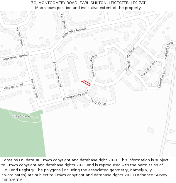 7C, MONTGOMERY ROAD, EARL SHILTON, LEICESTER, LE9 7AT: Location map and indicative extent of plot