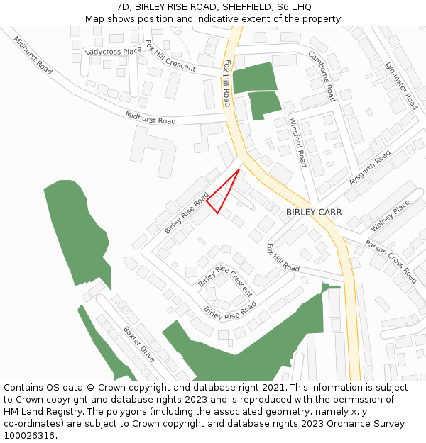 7D, BIRLEY RISE ROAD, SHEFFIELD, S6 1HQ: Location map and indicative extent of plot