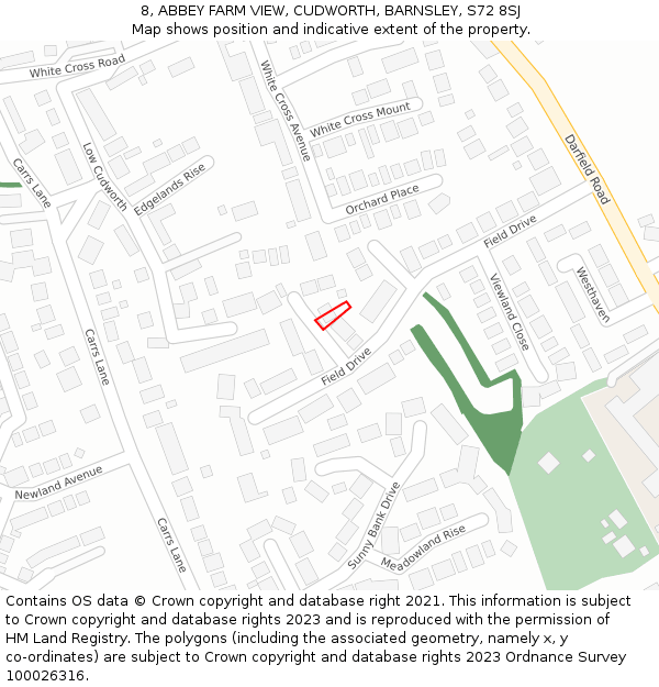 8, ABBEY FARM VIEW, CUDWORTH, BARNSLEY, S72 8SJ: Location map and indicative extent of plot