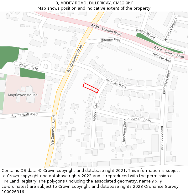 8, ABBEY ROAD, BILLERICAY, CM12 9NF: Location map and indicative extent of plot