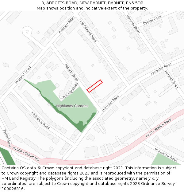 8, ABBOTTS ROAD, NEW BARNET, BARNET, EN5 5DP: Location map and indicative extent of plot