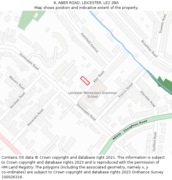 8, ABER ROAD, LEICESTER, LE2 2BA: Location map and indicative extent of plot