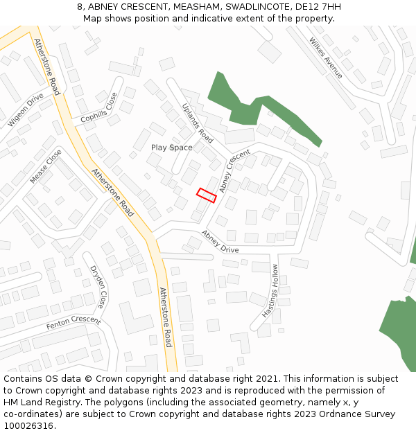 8, ABNEY CRESCENT, MEASHAM, SWADLINCOTE, DE12 7HH: Location map and indicative extent of plot