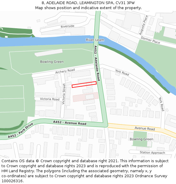8, ADELAIDE ROAD, LEAMINGTON SPA, CV31 3PW: Location map and indicative extent of plot