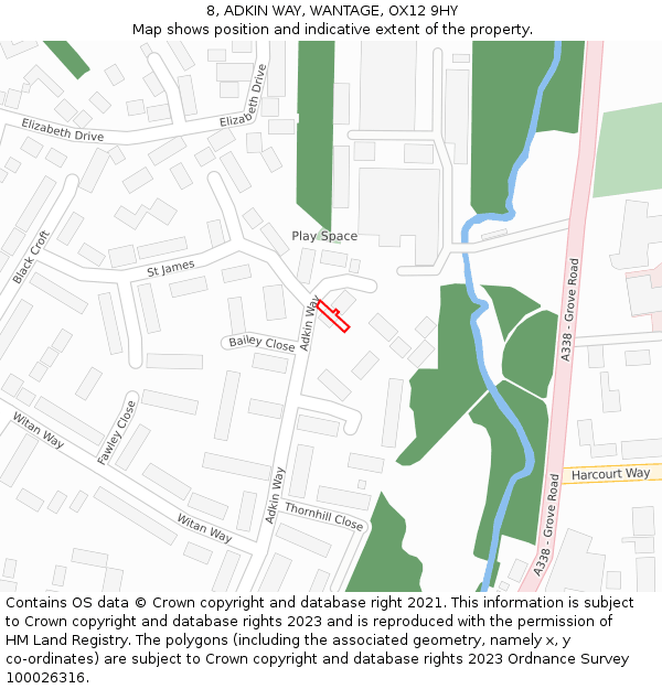 8, ADKIN WAY, WANTAGE, OX12 9HY: Location map and indicative extent of plot