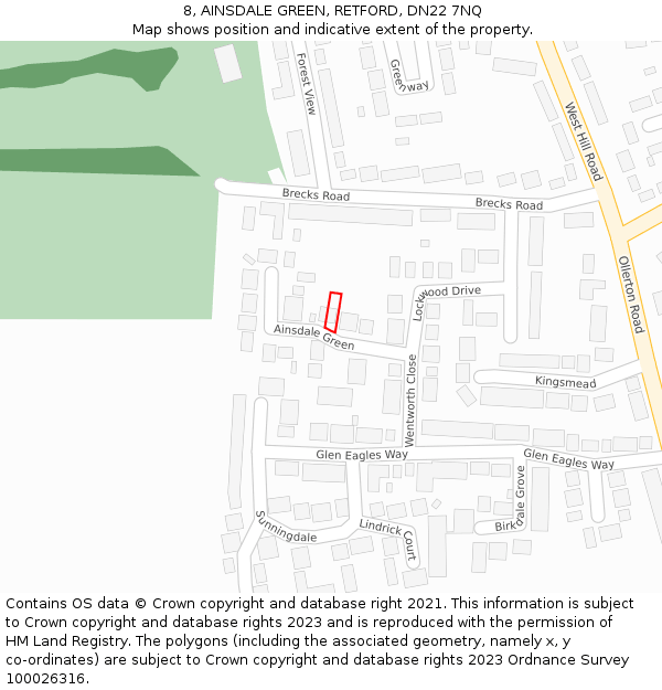 8, AINSDALE GREEN, RETFORD, DN22 7NQ: Location map and indicative extent of plot