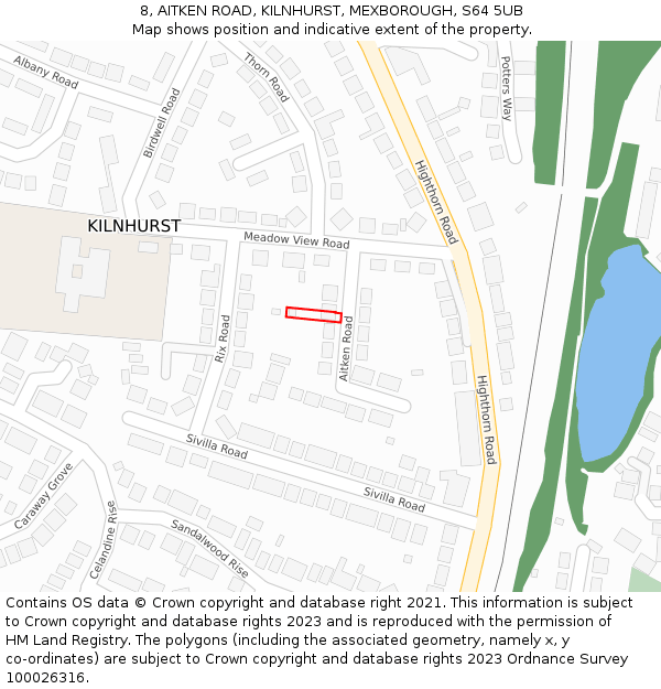 8, AITKEN ROAD, KILNHURST, MEXBOROUGH, S64 5UB: Location map and indicative extent of plot