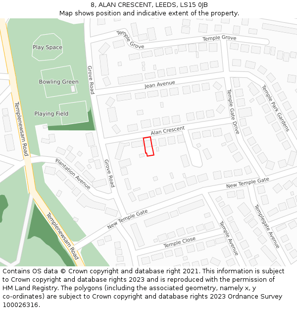 8, ALAN CRESCENT, LEEDS, LS15 0JB: Location map and indicative extent of plot