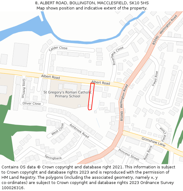 8, ALBERT ROAD, BOLLINGTON, MACCLESFIELD, SK10 5HS: Location map and indicative extent of plot