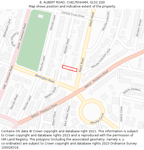 8, ALBERT ROAD, CHELTENHAM, GL52 2QX: Location map and indicative extent of plot