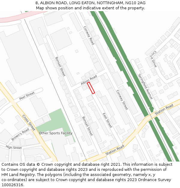 8, ALBION ROAD, LONG EATON, NOTTINGHAM, NG10 2AG: Location map and indicative extent of plot
