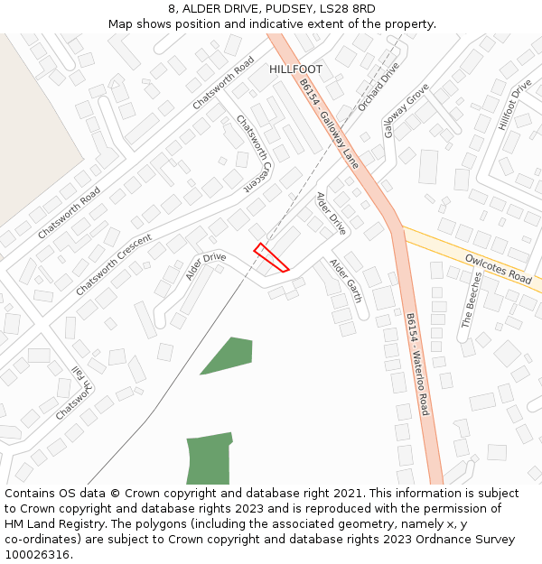 8, ALDER DRIVE, PUDSEY, LS28 8RD: Location map and indicative extent of plot