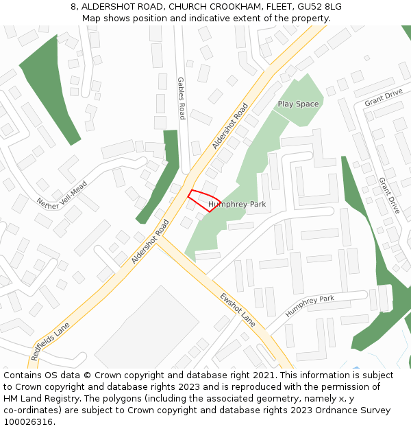 8, ALDERSHOT ROAD, CHURCH CROOKHAM, FLEET, GU52 8LG: Location map and indicative extent of plot