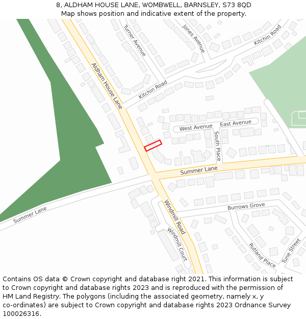 8, ALDHAM HOUSE LANE, WOMBWELL, BARNSLEY, S73 8QD: Location map and indicative extent of plot