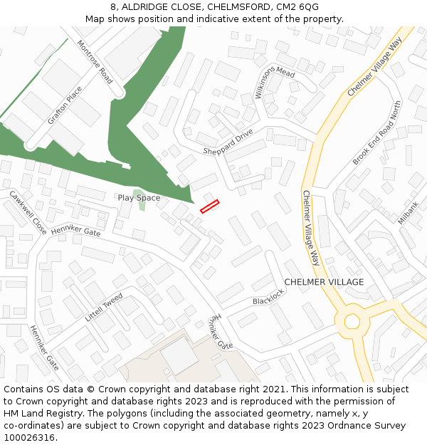 8, ALDRIDGE CLOSE, CHELMSFORD, CM2 6QG: Location map and indicative extent of plot