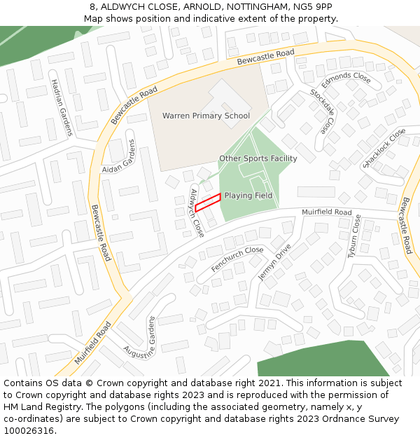 8, ALDWYCH CLOSE, ARNOLD, NOTTINGHAM, NG5 9PP: Location map and indicative extent of plot
