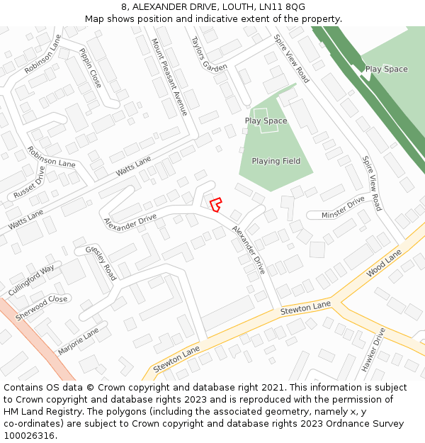 8, ALEXANDER DRIVE, LOUTH, LN11 8QG: Location map and indicative extent of plot