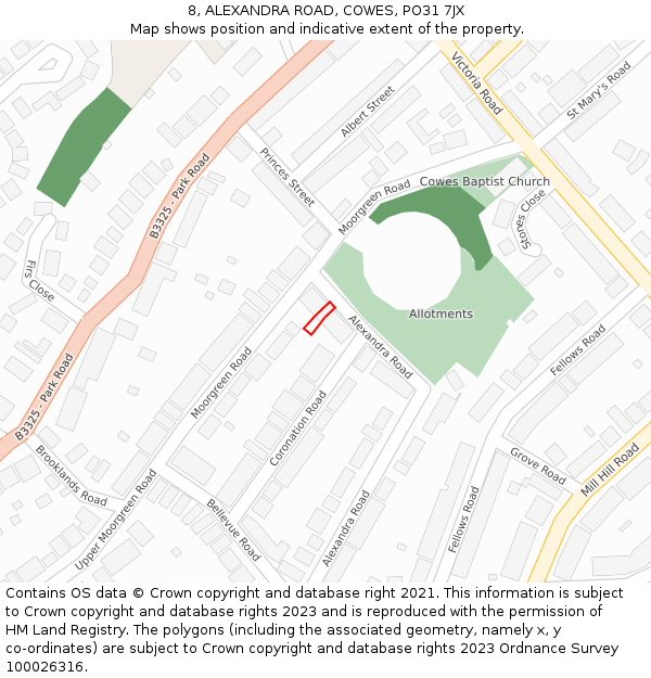 8, ALEXANDRA ROAD, COWES, PO31 7JX: Location map and indicative extent of plot